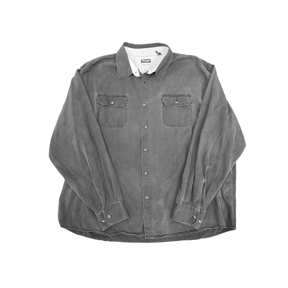 Wrangler Mens 3XL Premium Quality Button Down Shirt Charcoal Gray Long Sleeve